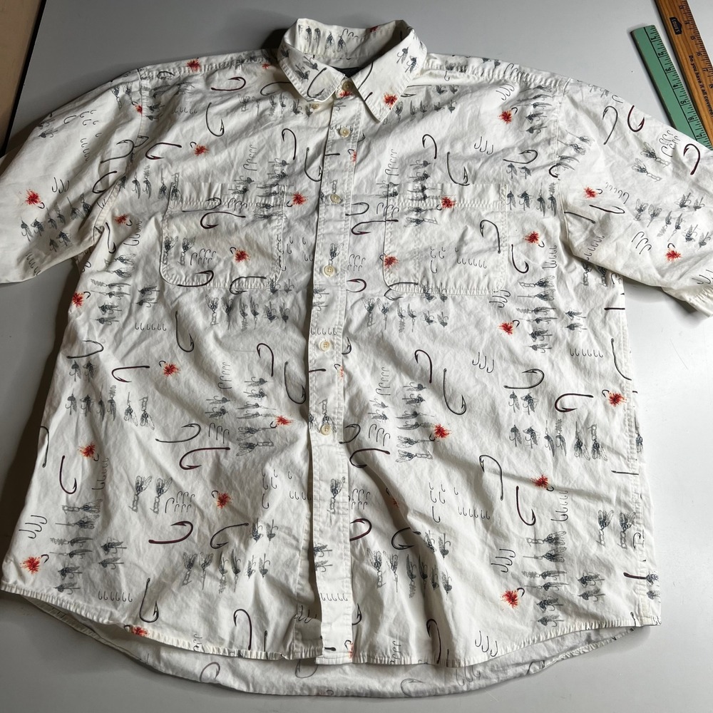 Ivy Crew Explorer Mens XL Fishing Hook Lure Print Cotton Short Sleeve Shirt